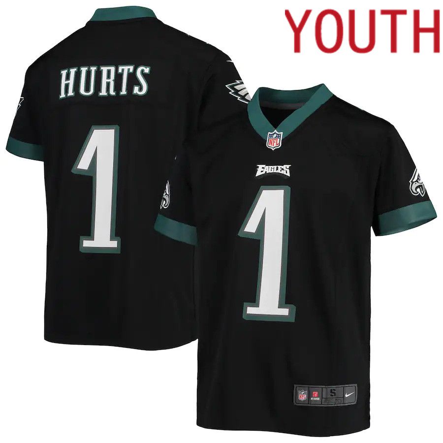 Youth Philadelphia Eagles #1 Jalen Hurts Nike Black Game NFL Jersey